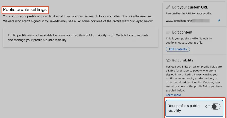 LinkedIn public profile visibility settings