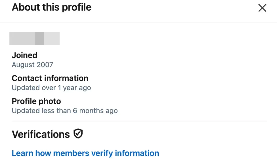 LinkedIn About this profile trust signals