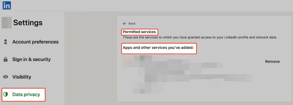 LinkedIn connected third-party application permissions